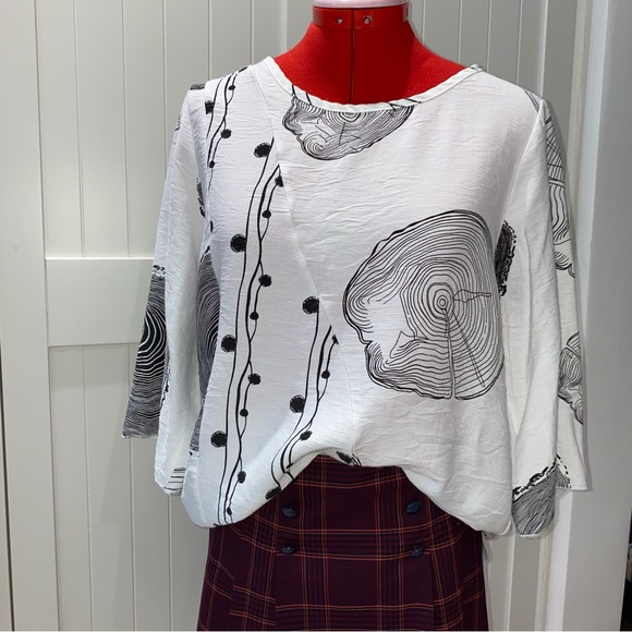 MINKAS Black/White Blouse, Asymmetrical Hem, Women’s (US M) - Picture 1 of 8